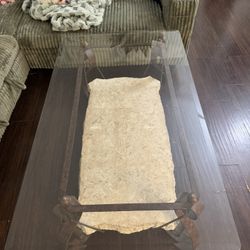 Rustic Iron & Glass Coffee Table  With Matching End Tables