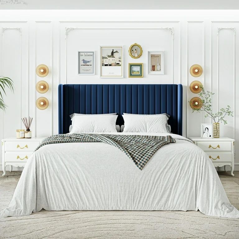 King Size Blue Velvet Bed Frame