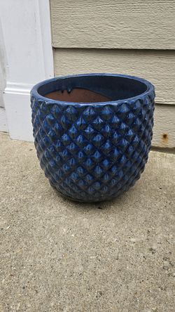 Large 18” Ceramic Planter – Deep Blue Glazed 🌿