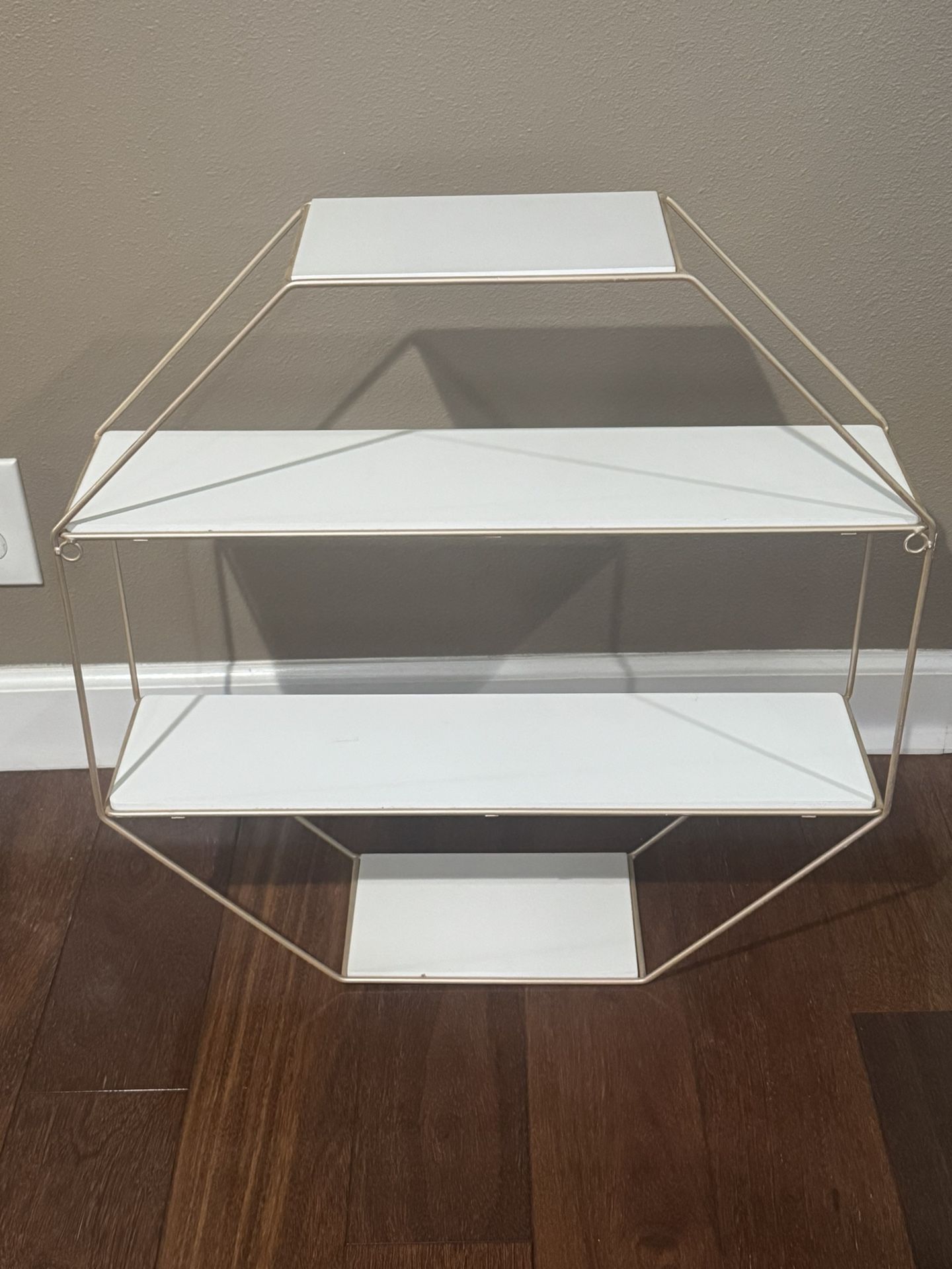 octogan wall shelf 23” x 23” 6” deep white *has 2 small marks on the 2nd from the bottom shelf  Perfect to use as room decor, dessert table, etc