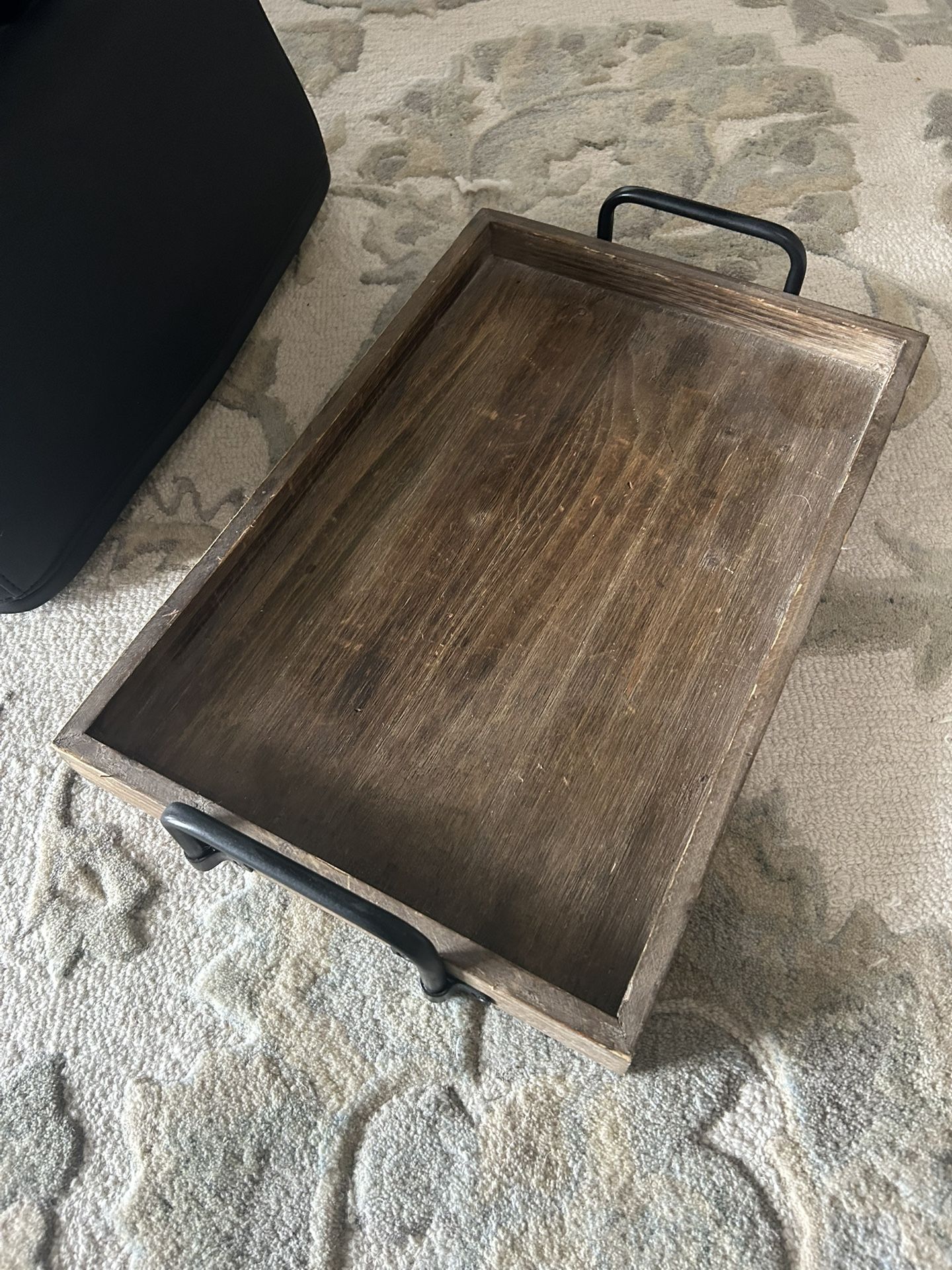 Wooden Tray With Metal Handles