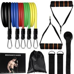 11 PCS Resistance Band Set Yoga Pilates Abs Exercise Fitness Tube Workout Bands