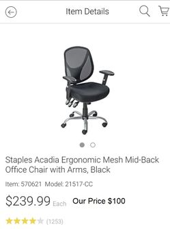 New Staples Acadia Ergonomic Mesh Office Chair for Sale in Spartanburg SC OfferUp