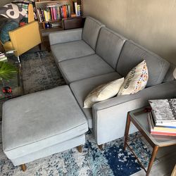 Mid Century Modern Velvet Couch + Ottoman “Burrow”  Brand