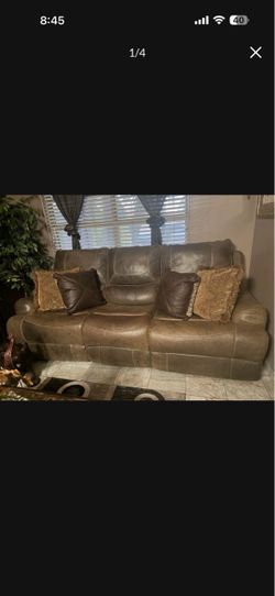 Brown Leather Reclining Sofa and Loveseat