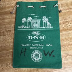 Vintage green fabric bank deposit bag  6x9  Draper National Bank  Draper, Utah 1960’s