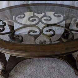 Vintage Metal Glass And Wood Coffee Table
34"D x 20.25"H x 48"W