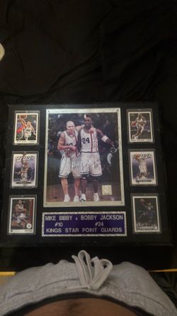 Mike Bibby & Bobby Jackson signed plaque authenticated
