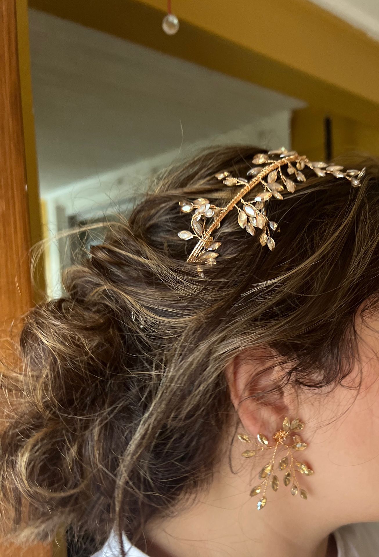 Handmade-Headcrown-Wedding Hair Piece -Tiara-And Earrings Set 
