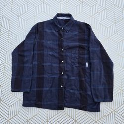 Calvin Klein Men's Plaid Button-Shirt Navy Blue Medium Long Sleeve 100% Cotton
