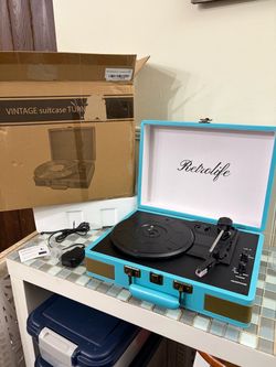 brand new Retrolife Record Player 3 Speed Suitcase Design Bluetooth Playback, Blue Vinyl Player, Built-in Speakers, Enhanced Audio Sound, 33/45/78 RPM