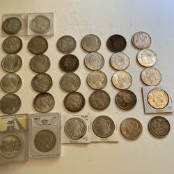 Nice collection of vintage Morgan and Peace silver dollar coins coin dollars bullion 