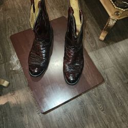 Men Cherry Red Ostrich Cowboy Boots