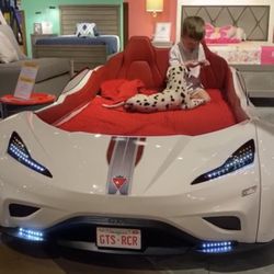Luxury Race Car Bed for Kids – LED Lights, Leather Seats Style – Like New