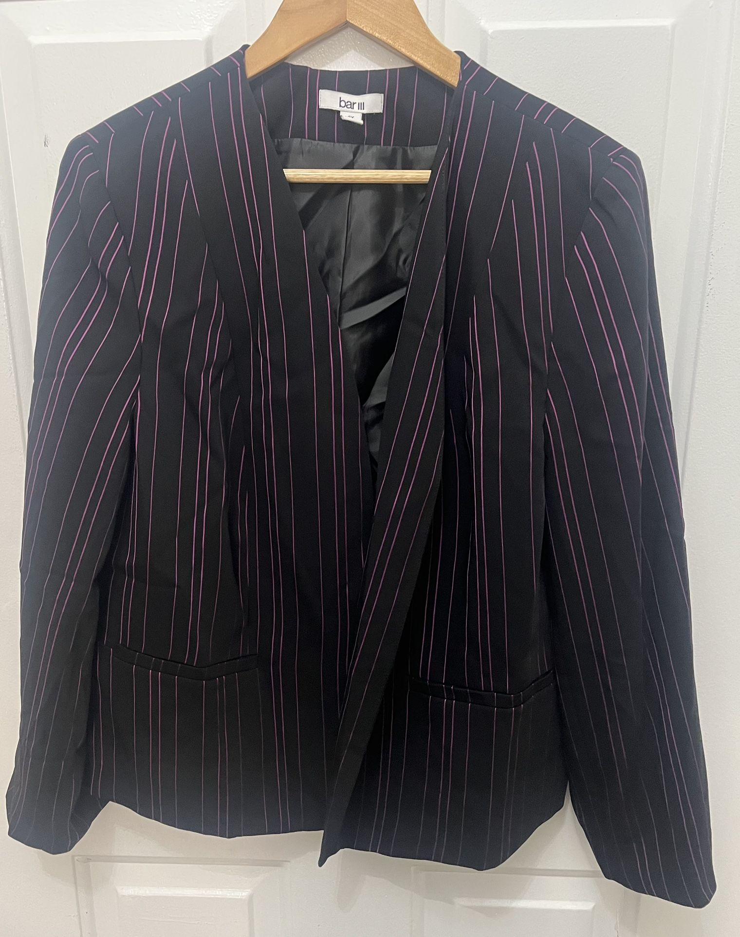 NEW - Bar III Women’s Black and Pink Trendy Striped Blazer Jacket - 2X