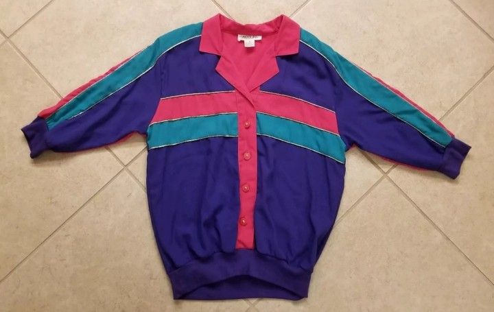 Womens Adolfo Sport Jacket Top Size Medium Purple Teal Pink