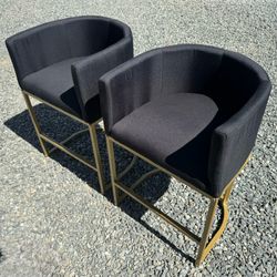 NEW Upholstered Linen Fabric Gold Counter Height Stool Set of 2