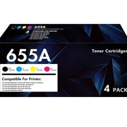 655A Toner Cartridge 4 Pack Compatible Replacement for HP 655A CF450A Black CF451A Cyan CF452A Magenta CF453A Yellow for Color Enterprise M652n M652dn