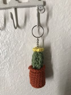 Knitted cactus keychain