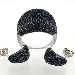 Sterling Silver Onyx Ring Earrings Set 