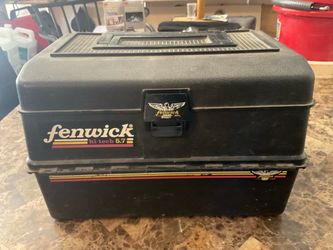 Vintage Fenwick tackle box full of fishing supplies