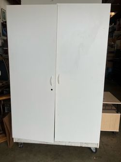 Large White 2-Door Storage Cabinet on Wheels 75” Tall