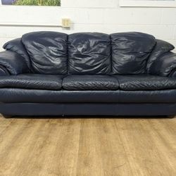 Modern Blue Genuine Leather Couch