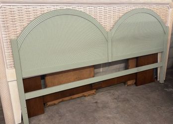 Vintage Sage Green Double Arch Wicker King Headboard 85.5” x 58”