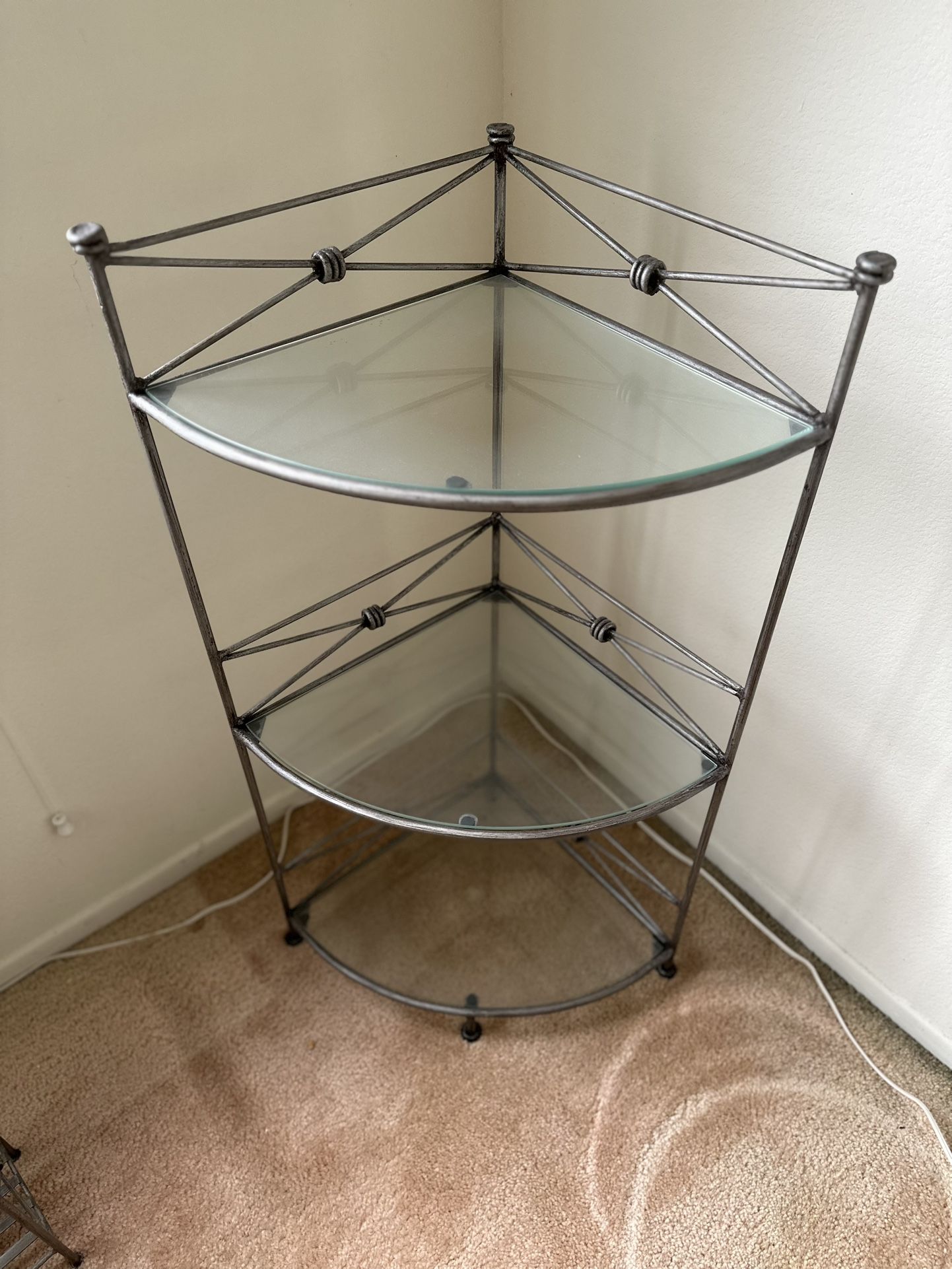 3 Tier Glass & Iron Corner Shelf 