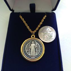 Large Two-tone St Benedict Medal And Chain Necklace