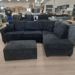 Modern Sectional Couch With Ottoman, Gray 2026