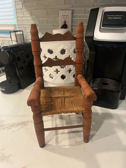 Wooden doll chair with woven twine
