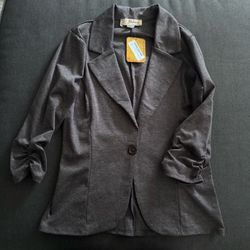 Women's 3/4 Ruched Sleeve Lightweight Work Office Blazer Jacket
