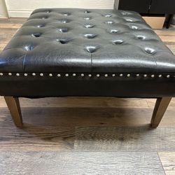 Black PU Leather Tufted Ottoman 