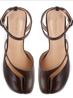 New Tabi Chunky Block Heels Size 10 Split Toe Pumps with Ankle Strap Slingback4