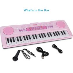 PYLE-PRO Electric Keyboard Piano for Kids-Portable 49 Key  Microphone (pink) p#1041