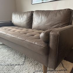 Mid-Century Faux Leather Sofa – Excellent Condition – $250