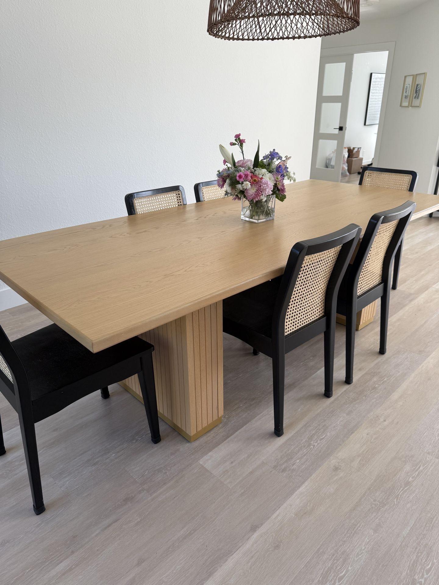 Modern White Oak Fluted Dining Set