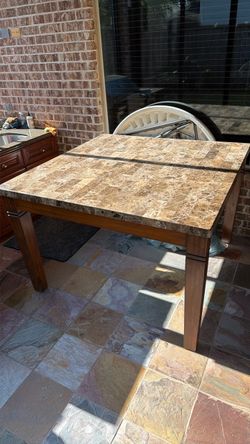 Solid Granite Top Dining Table with Wood Base