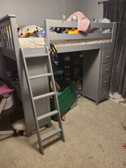 Twin loft bed with desk and mattress