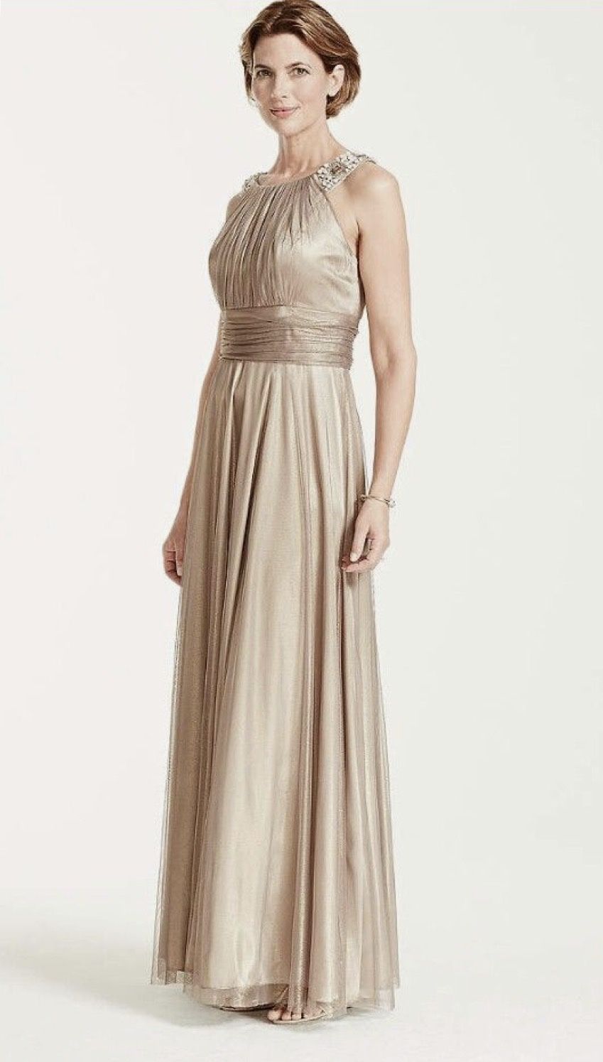 David's Bridal Iridescent Tulle Jewel Neck Gown