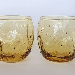4 - Vintage Amber Glass 60s Tumblers 3 1/2 inches tall