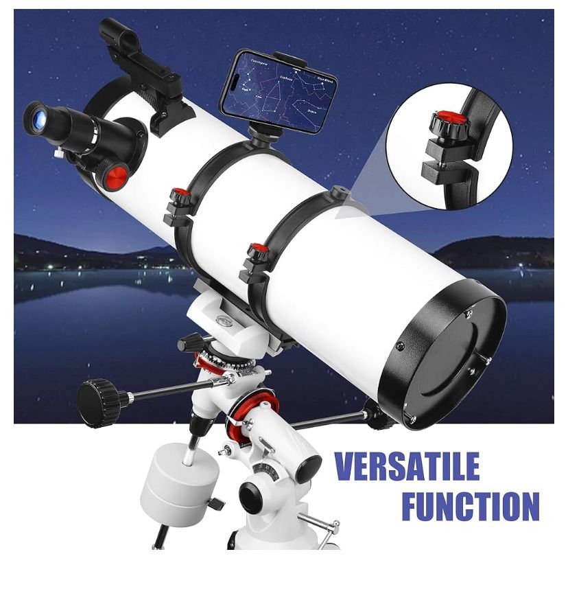 Telescope 150EQ Astronomical Reflector Telescopes for Adults,Professional Manual Equatorial Telescope for Beginners.Comes with 2X Barlow Lens Phone Ad