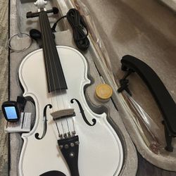 White Electric Acoustic Violin with New Bow, Digital Tuner, Shoulder Rest, Extra Strings $160 Firm