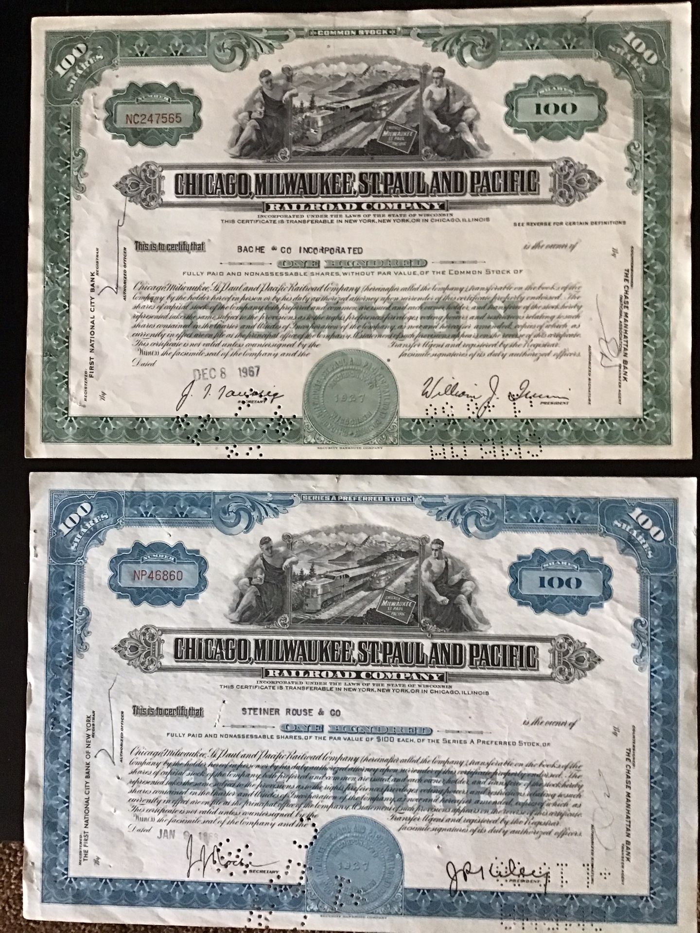 Vintage Chicago, Milwaukee, St Paul And Pacific Railroad Stock Certificates 1967 Thru …They Are Expired Certificates