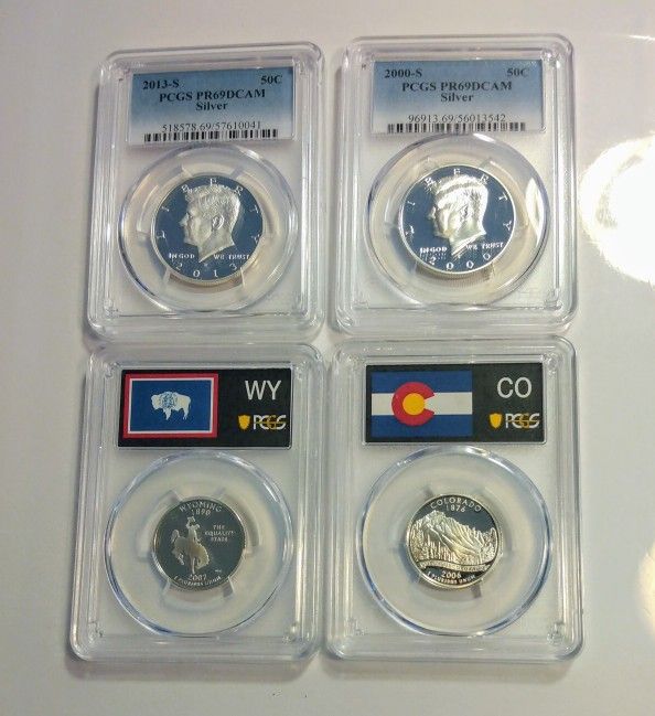 Lot of (4) Certified Kennedy Half and Quarter Dollar Silver Coins, Very Nice for Collecting