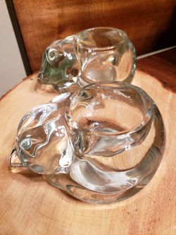 Indiana glass cozy cats votive candle holder/paperweight