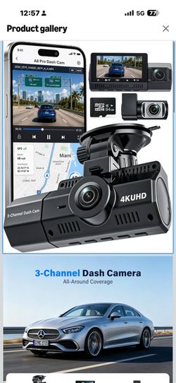 Brand new in box! 4K+2.5K+2.5K Dash Cam, STARVIS 2 Dash Camera 3-Channel, Free 64GB Card, Dashcam with 5G WiFi GPS, G-Sensor,Loop Recording, HDR, 24H 