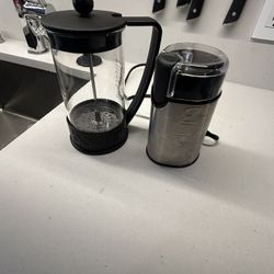 Bodum 34oz Brazil French Press Coffee Maker, High-Heat Borosilicate Glass, Black and Bistro Electric Blade Coffee Grinder, Brushed Stainless St 