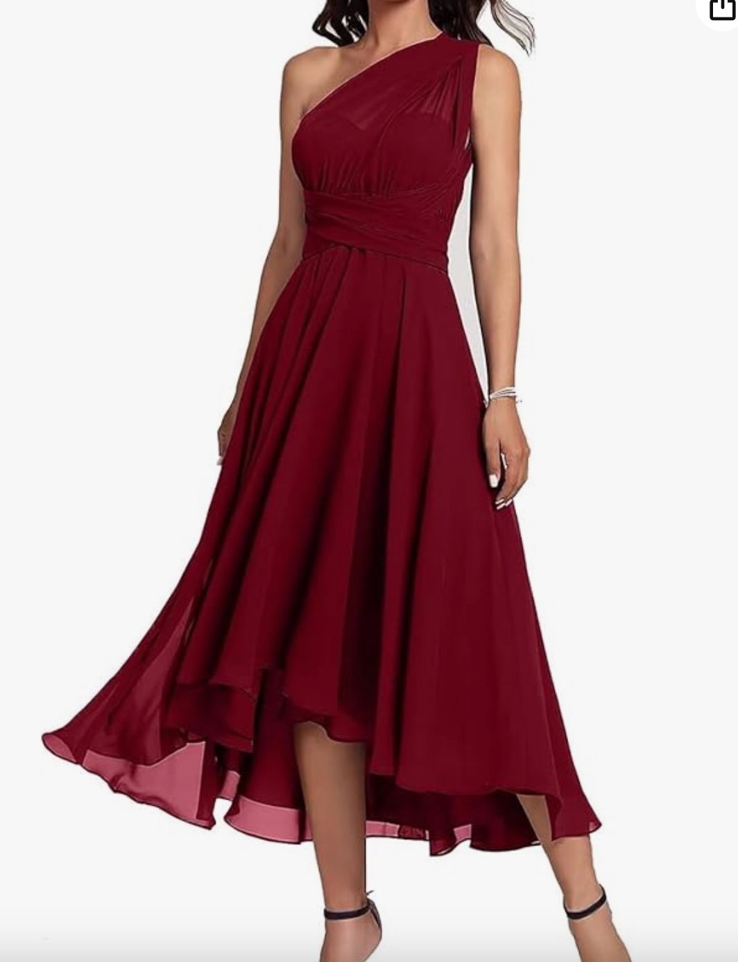 Burgundy Wine Tea Length Convertible Dress, Size 16